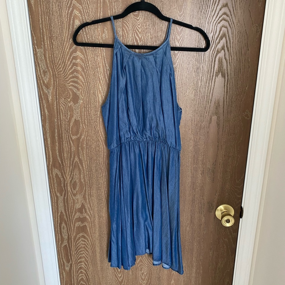 Alya Denim Chambray Blue High Neck Dress